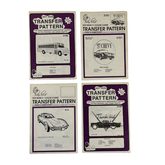 Pretty Punch Hot Iron Transfer Pattern For Punch Embroidery Cars 57 Chevy T-Bird - Picture 1 of 6